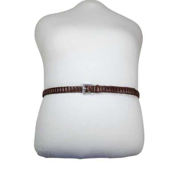 Genuine Bonded Leather Brown Braided Belt With Silver Buckle 42" Long -3/4" Wide - Picture 1 of 10